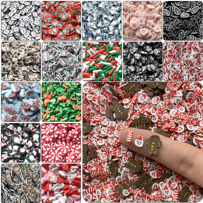 20g Mini Polymer Clay Embellishments Halloween Skull Christmas Candy Cane Mixed Pattern DIY Craft Making Shaker Sprinkles