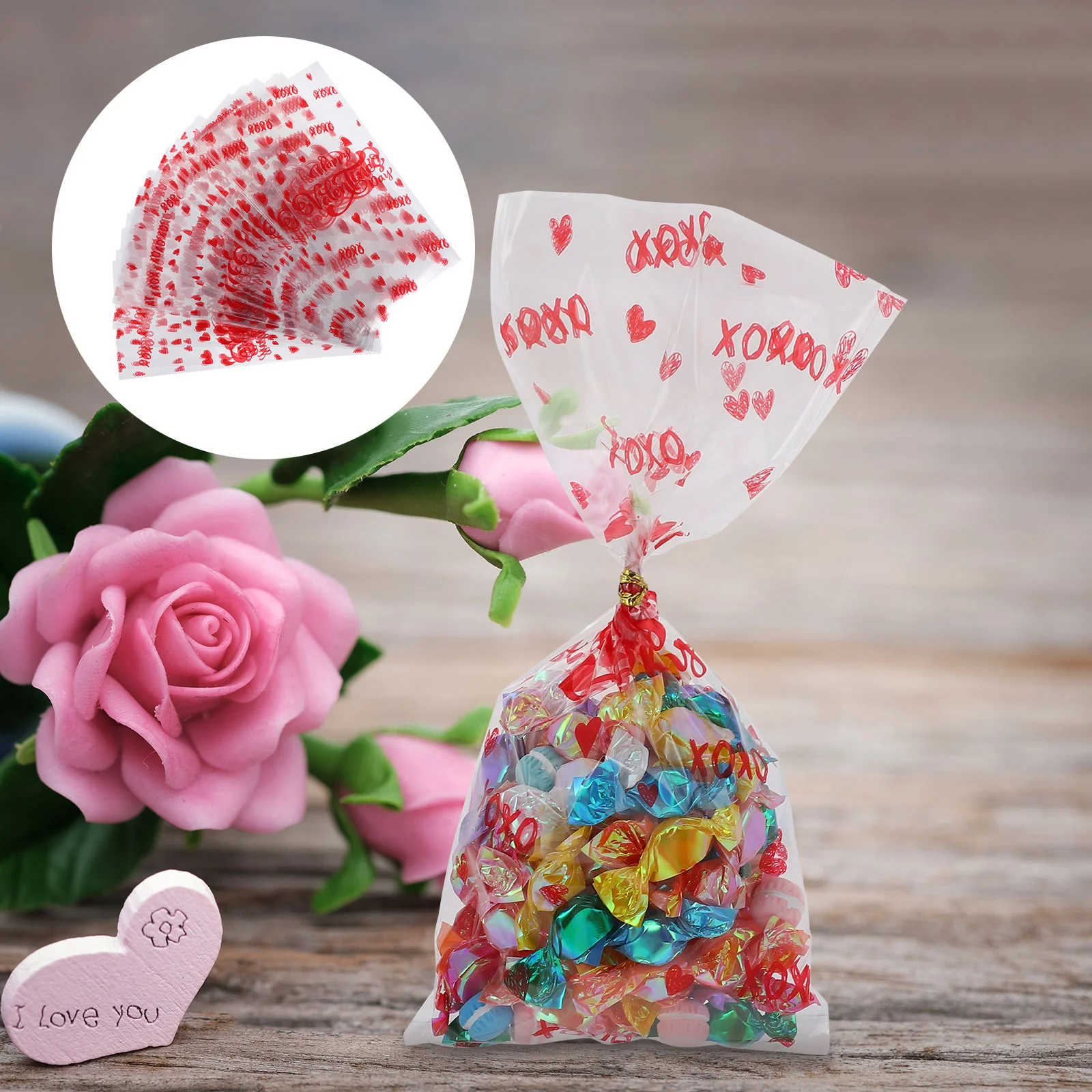 

50pcs Valentine Cello Bags Baking Wrap Bag Clear Gift Bag Party Candy Bags Snack Pouches for Valentines Day