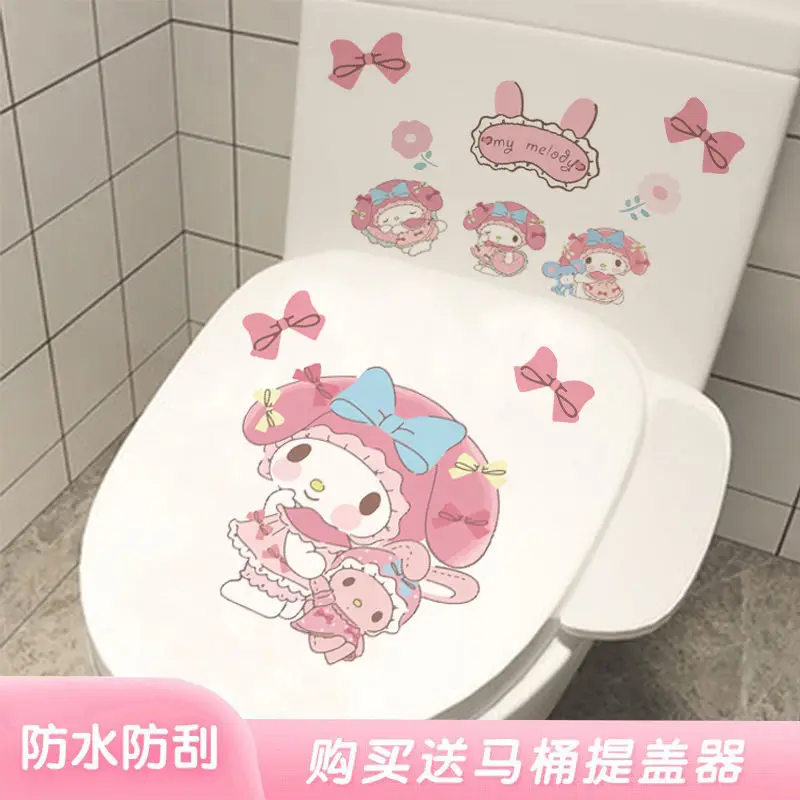

Kawaii Sanriod Toilet Sticker Kitty Kuromi My Melody Cinnamoroll Cartoon Anime Home Waterproof Toilet Decorative Stickers