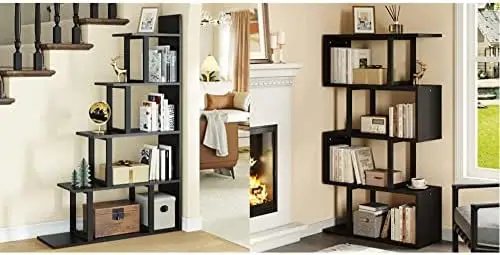 

Bookshelf, L-Shape Freestanding Ladder Corner Bookcase, Modern Minimalist Style Multipurpose Storage Display for Living Room Be