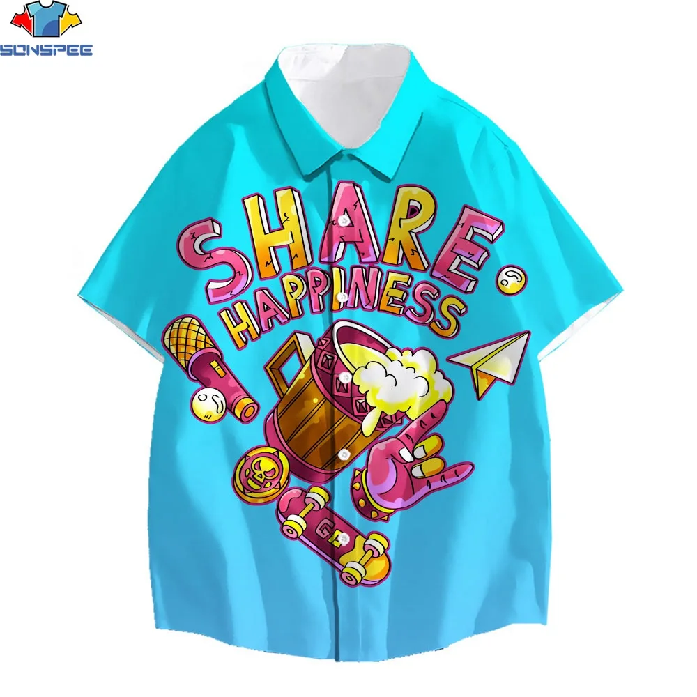 

Sonspee 3d New Arrival Printed Hawaiian Shirts for Men Macaron Color Graffiti Hip Hop Harajuku Style Funny Fashion Design Shirts