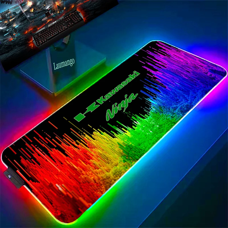 Large Brand RGB Mouse Pad Gaming Accessories With Wire Kawasaki LED Luminous Backlight Desk Mat Pc Cabinet Keyboard Xxl Mousepad