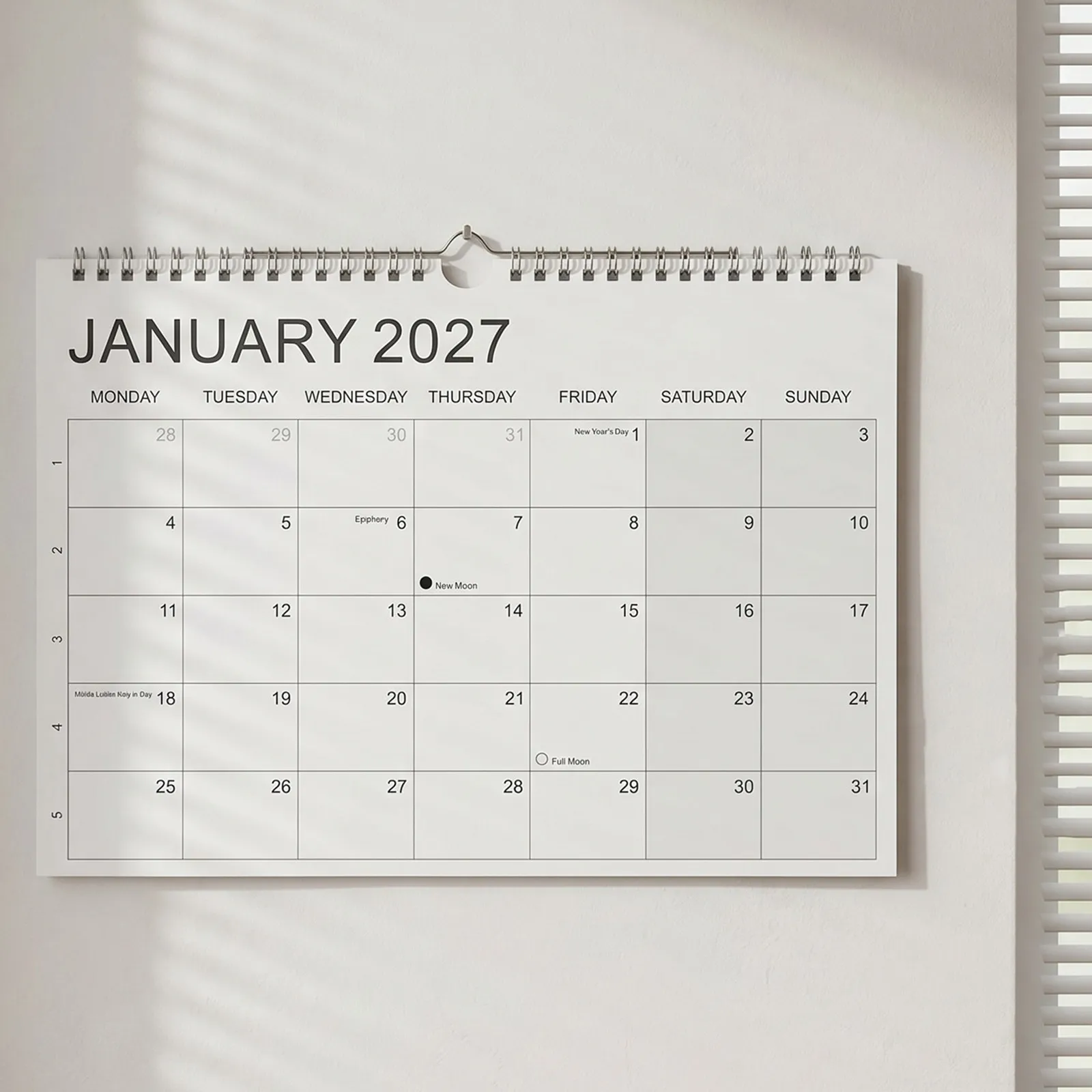 Фото Настенный календарь 2027-2028 годов, переплет на двойной проволоке, формат А4, ежемесячный горизонтальный календарь, планировщик для офиса, дома, классной комнаты, ежедневник для учителя. №2