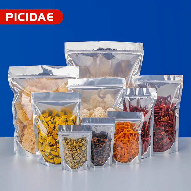 

Утолщенная сумка из алюминиевой фольги, прозрачная передняя Серебристая Задняя сумка на молнии, чайные пакетики для еды, Подарочная посылк...