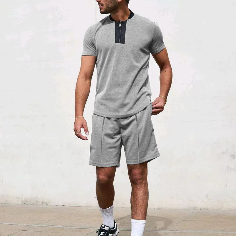 New Mens Tracksuit Suit Summer short sleeve Thin Polo Shirt Sport Shorts 2 Pcs Set Men Solid Set Casual Jogging Sportswear