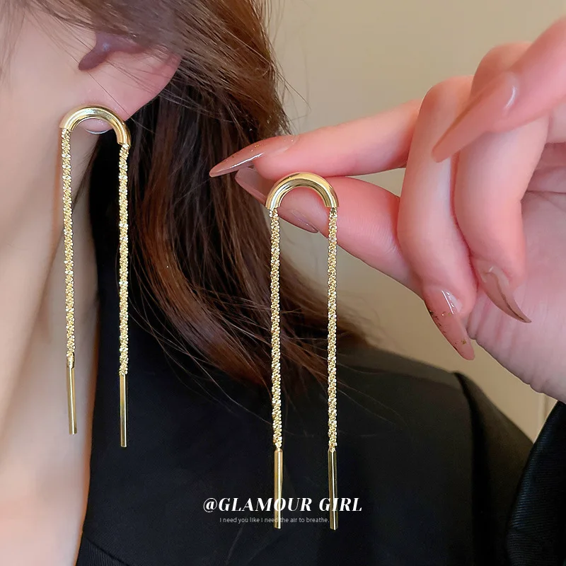 

Vintage Gold Color Long Earrings For Girl Women Metal Tassel Drop Earrings Trendy Accessories Jewelry Gifts