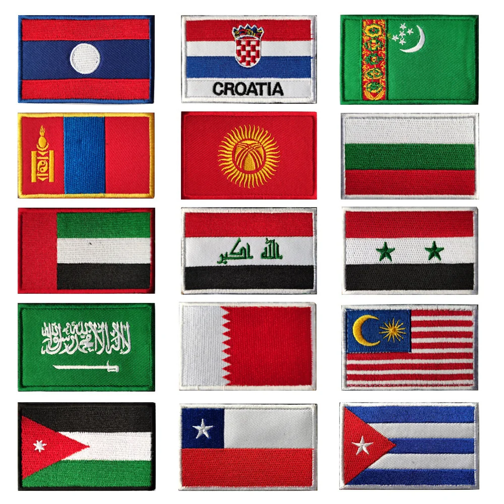 World Flags Embroidered Patches Cuba Chile Saudi Arabia Syria United Arab Emirates Jordan Patch Pack With Stickers