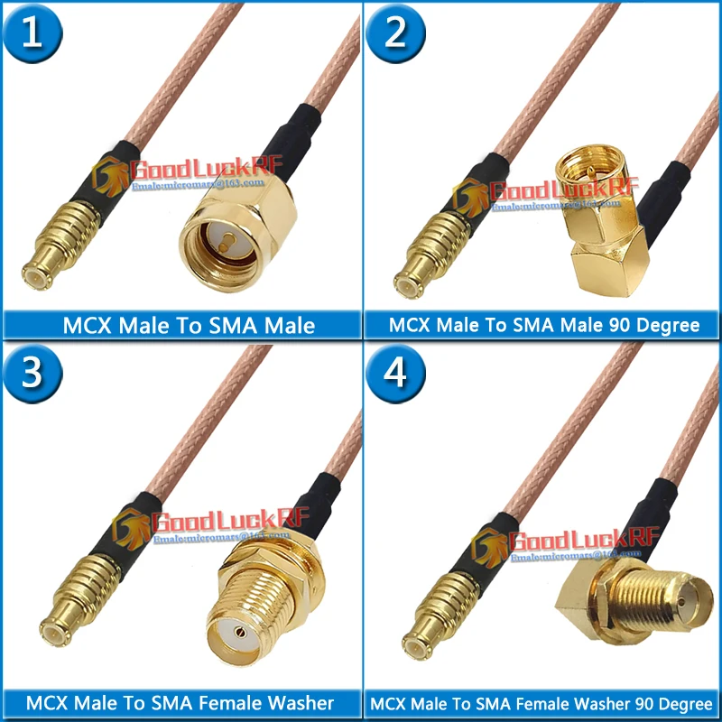 

Kit Set MCX Male to SMA Male Female Washer Nut Right Angle 90 Degree Pigtail Jumper RG316 Extend Cable Brass 50 ohm Low Loss