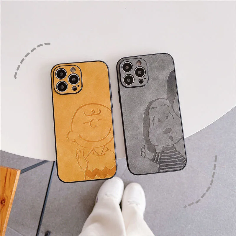 

2022 Snoopy Leather Phone Cases For iPhone 13 12 11 Pro Max XR XS MAX X 7/8Plus Cartoon Couple Luxury Anti-drop Soft Cover