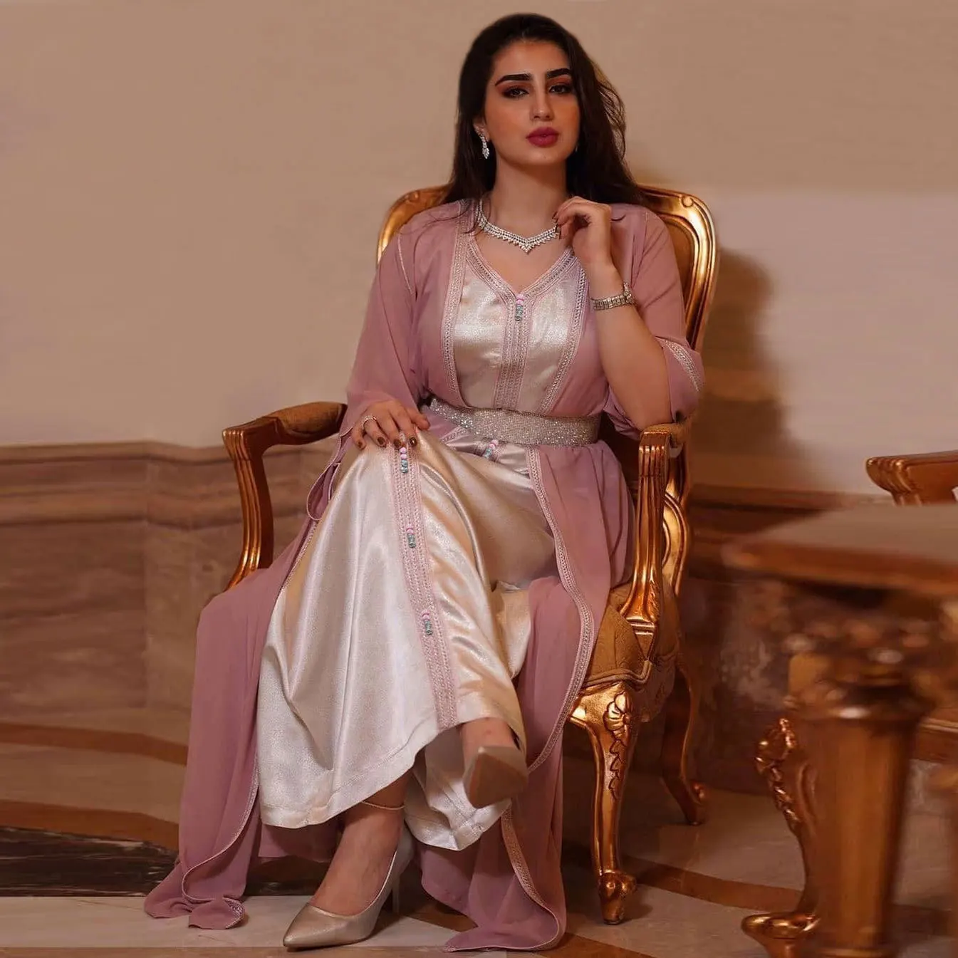 Wepbel Cardigan Robe Islamic Clothing Abaya Middle East 2 Piece Sets Outfits Muslim Abaya Robe Chiffon Dress Muslim Dresses