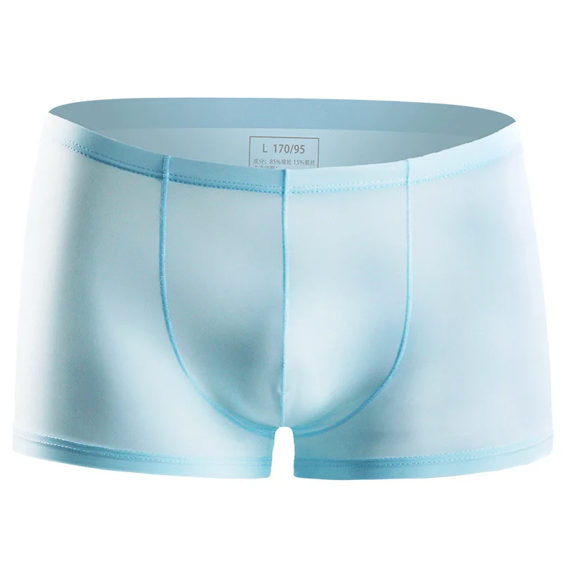 

Young summer men's ice silk underwear one piece boxer pants breathable thin sexy transparent boxer bottoms