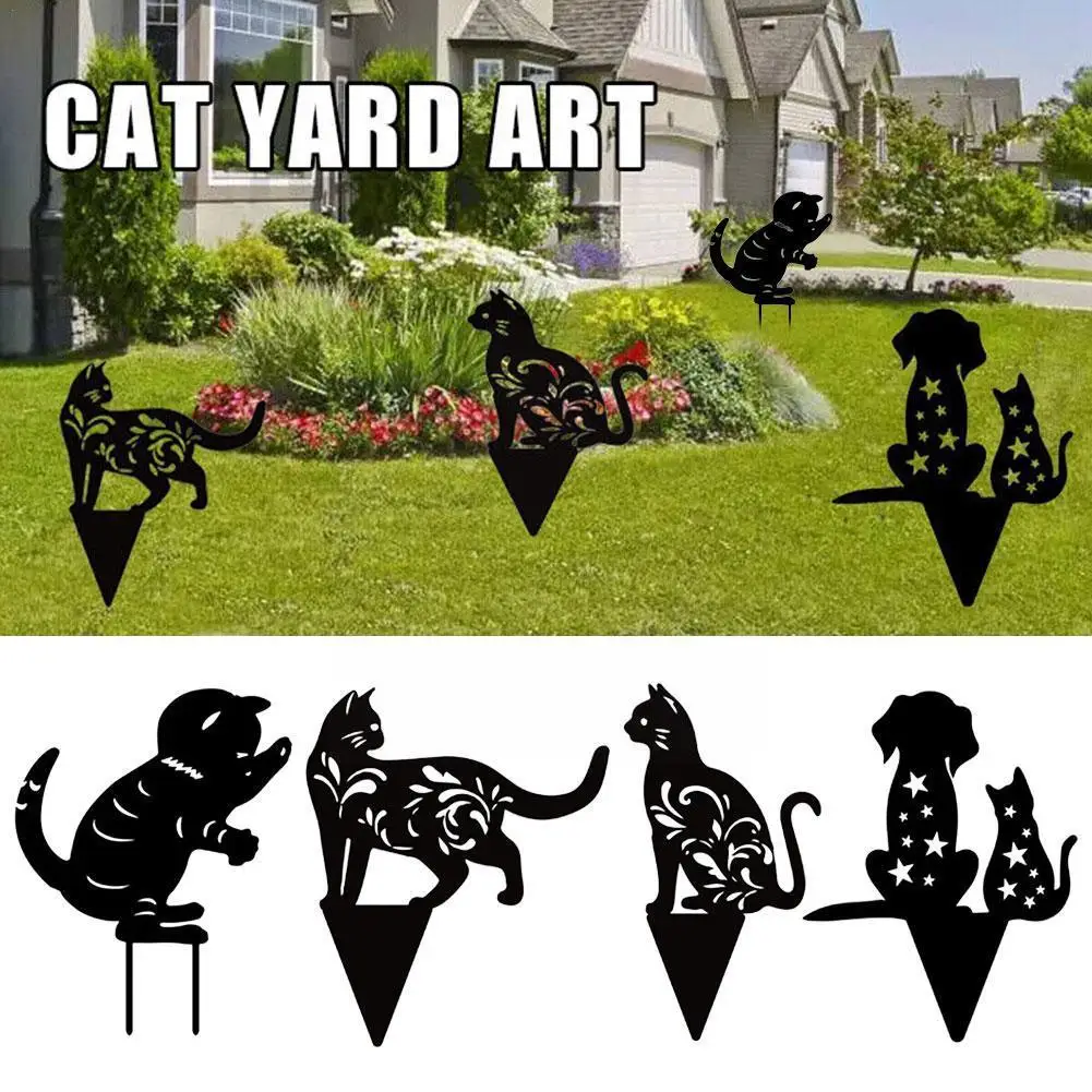 

Карточка с вставкой в виде черной кошки, акриловые украшения для сада, статуи, знак на колышке, искусство на лужайке, 6 моделей, силуэт двора, вставка K8Q7