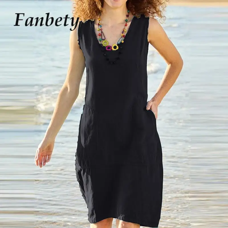 

Элегантное однотонное платье-пуловер без рукавов, повседневное летнее приталенное пляжное платье с U-образным вырезом, женское платье с кар...