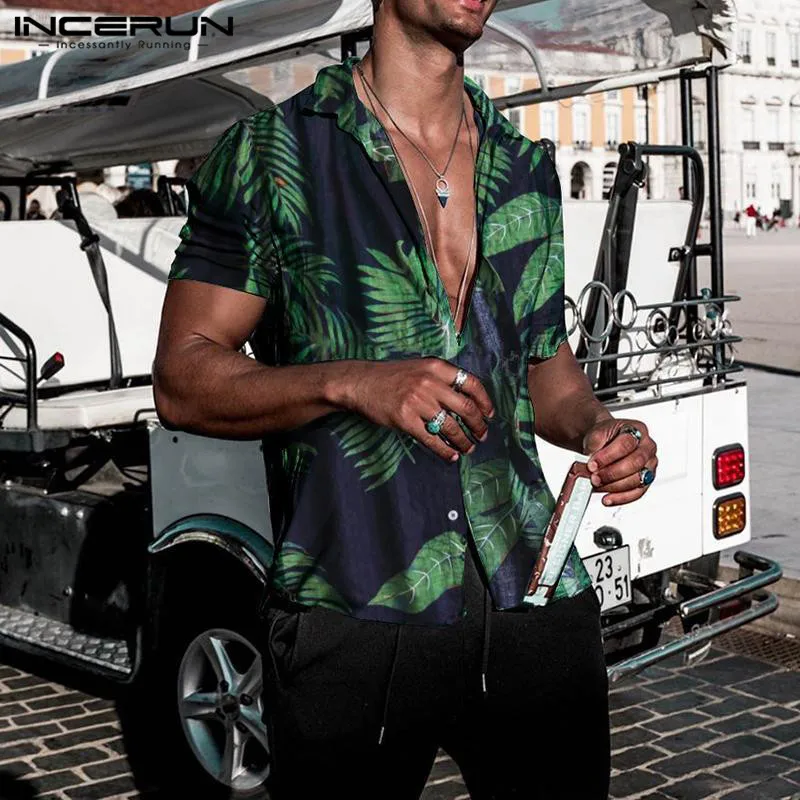 

Casual Fashion Style Tops INCERUN Men's Hawaiian Print Short Sleeve Lapel Shirt Loose Vacation Streetwear Hot Sale Blouse S-5XL