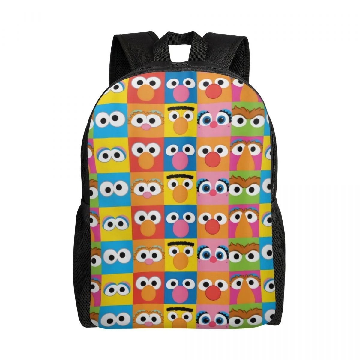 

3D Printing Funny Happy Sesame Street Backpacks Cartoon Cookie Monster School College Travel Bags Bookbag Fits 15 Inch Laptop