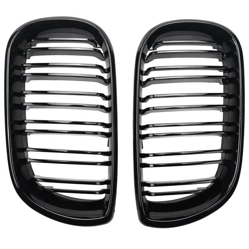 2Pcs Car Style Gloss Black Front Kidney Double Slat Grill Grille for BMW E46 4 Door 4D 3 Series 2002-2005
