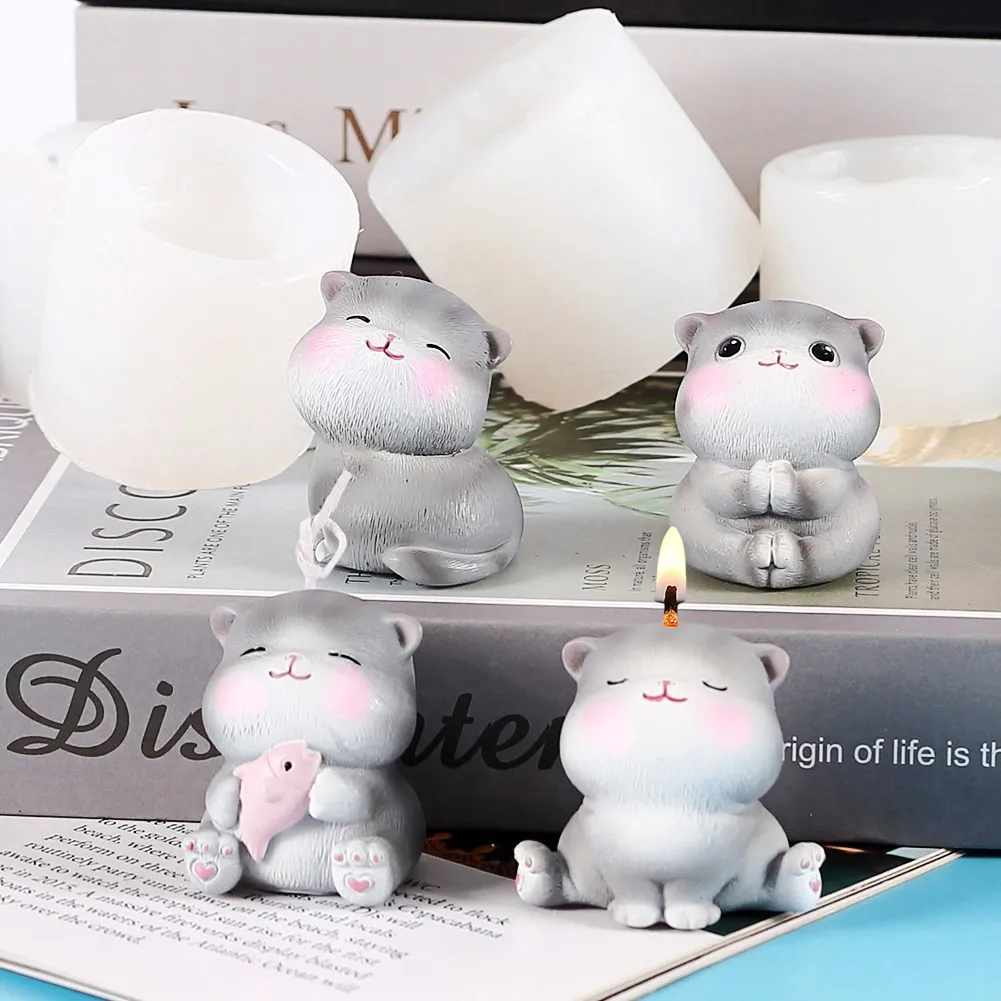 

Cartoon Cat Shaped Candle Silicone Mold DIY Aromatherapy Candle Making Epoxy Plaster Scented Candles Handmade Soap Mold