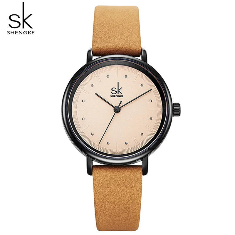 

Shengke Simple Watch For Women Brown Retro Leather Relogio Feminino Top Brand Women's Fashion Mini Design Quartz Reloj Mujer