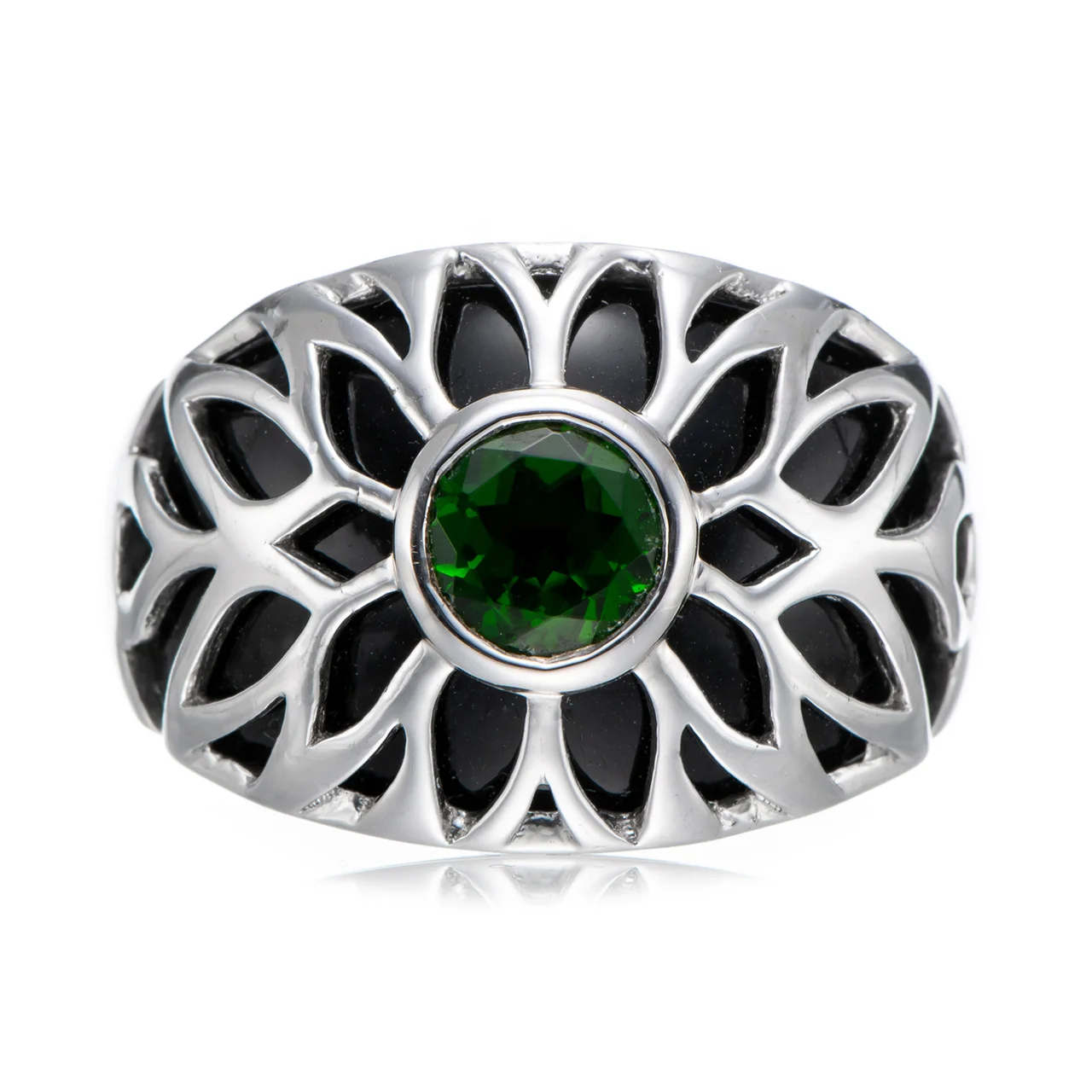 

Chrome diopside and Black Agate Rhodium Over Sterling Silver Ring