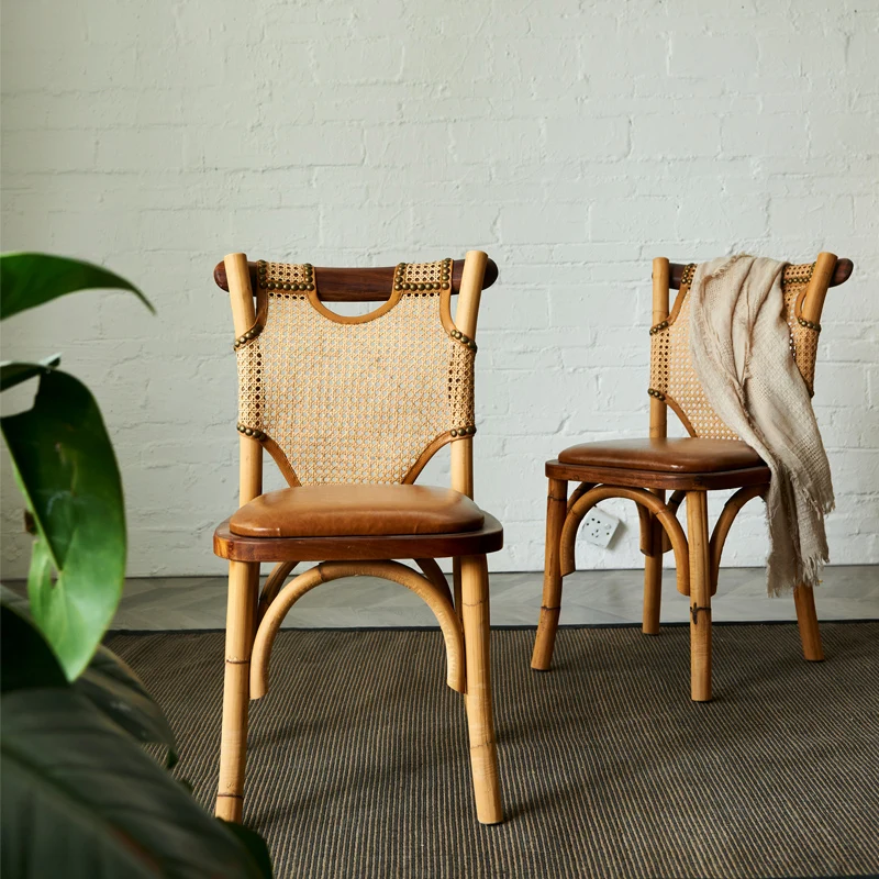 

Dining chair household Nordic solid wood small apartment modern simple retro rattan dining table B&B hotel dining table