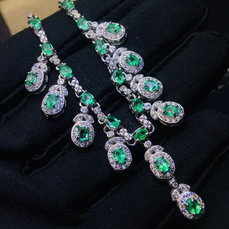 S925 стерлингового серебра с инкрустацией 3x4 мм натуральный изумрудный кулон в