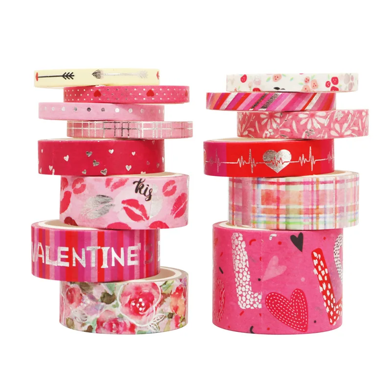 

14pcs/set Valentine's Day Washi Tape Silver Foil Lover Washi Masking Tape DIY Flowers Love Letter Journal Adhesive Tape Sticker