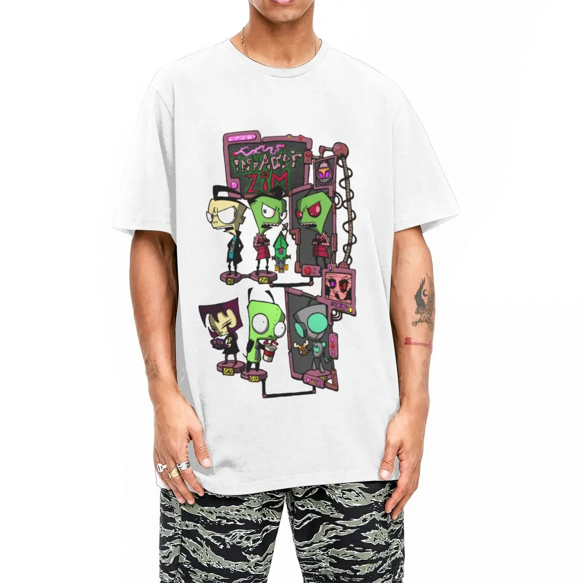 Футболка Invader Zim мужская хлопковая одежда с принтом круглым вырезом и короткими