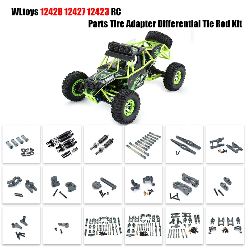 

WLtoys 12428 12427 12423 RC Climbing Car Truck Grey/Titanium All-metal Upgrade Parts Tire Adapter Differential Tie Rod Kit