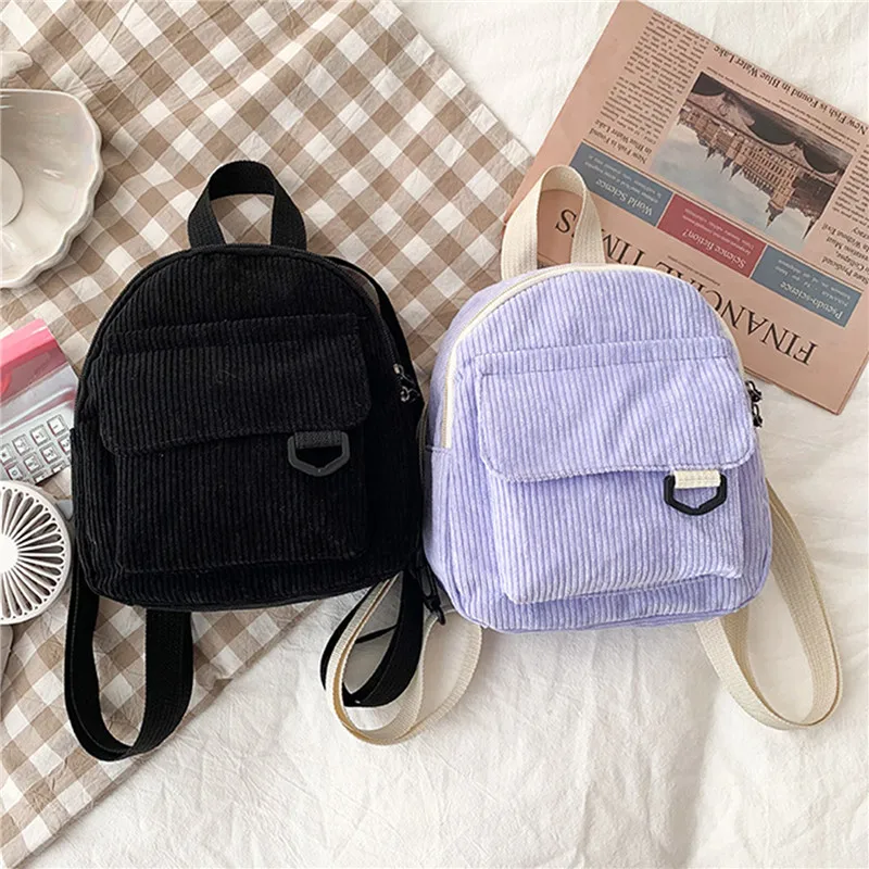 

Модный женский мини-рюкзак, однотонный вельветовый маленький рюкзак, простые повседневные студенческие сумки, рюкзаки для путешествий