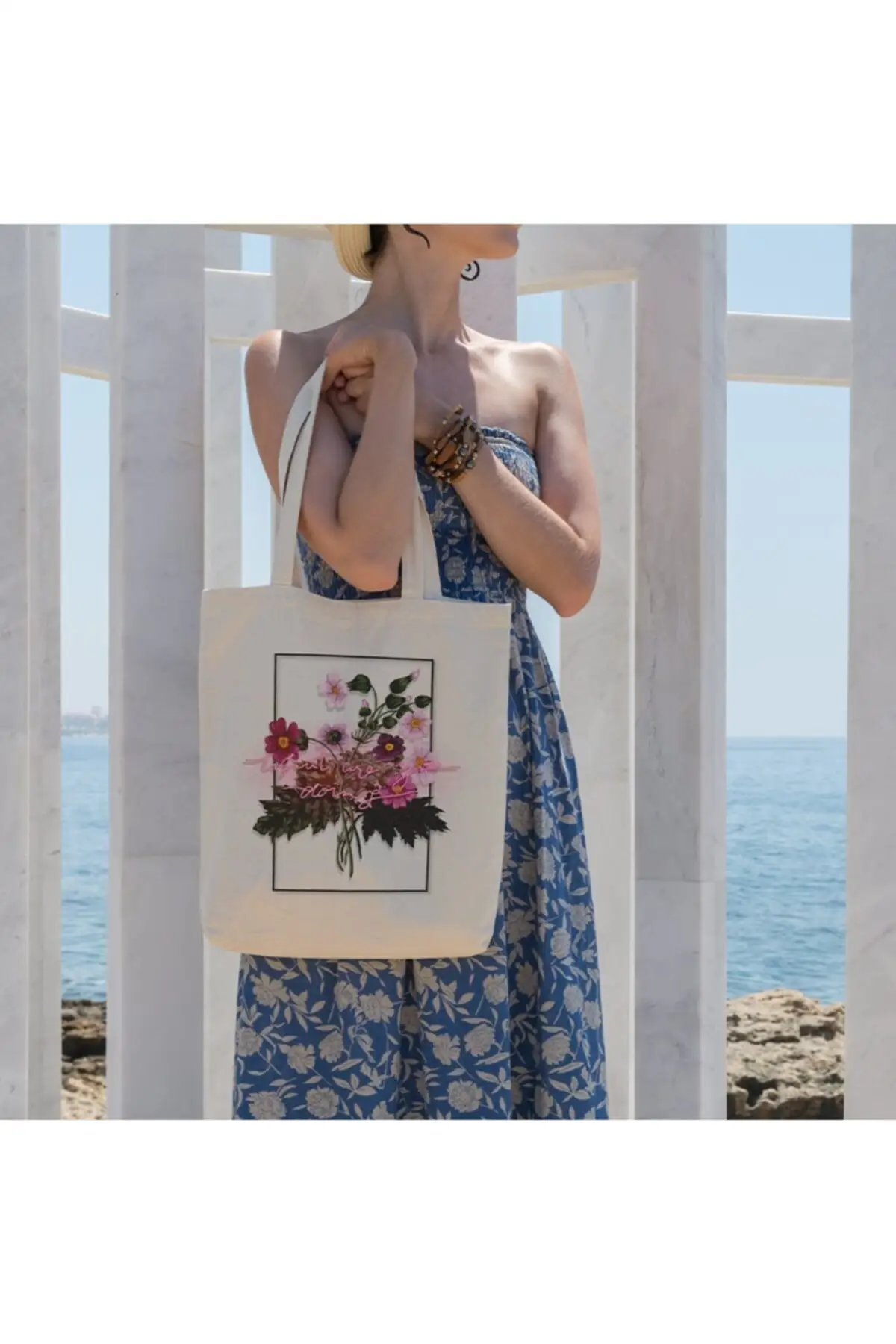 

Пляжная тканевая сумка с цветочным узором для покупок