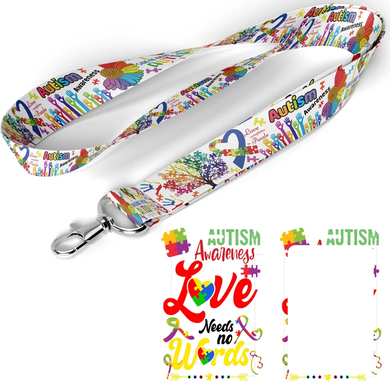 

C4397 Autism Pattern Neck Keychain Necklace Webbings Ribbons Cartoon Neck Strap Lanyard ID badge Holder Keychain Lanyards Gifts