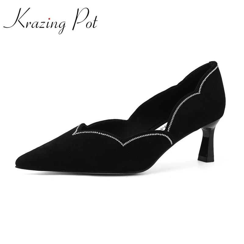 

Krazing Pot sheep suede pointed toe high heels rhinestone decorations beauty lady evening party elegant shallow women pumps L15