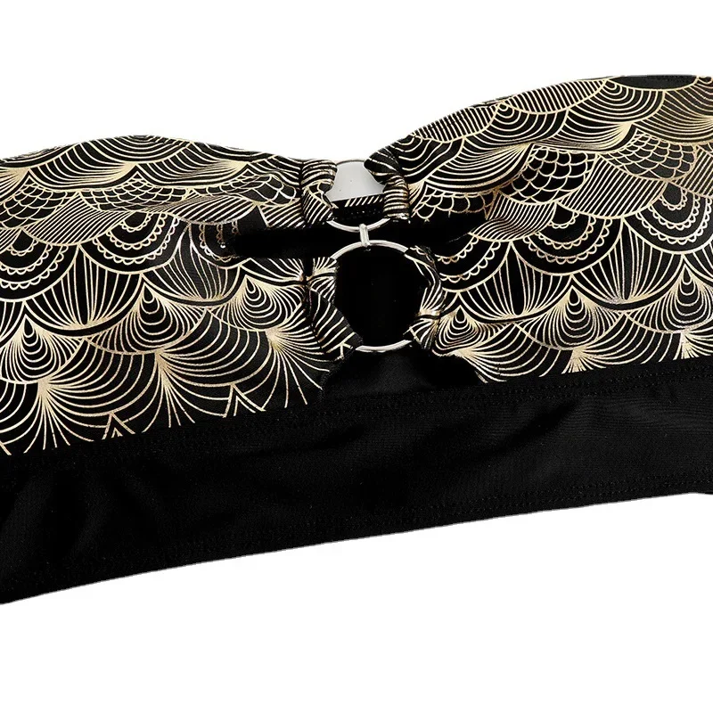 Золотой бронзовый купальник женский сексуальный бикини с высокой талией 2025