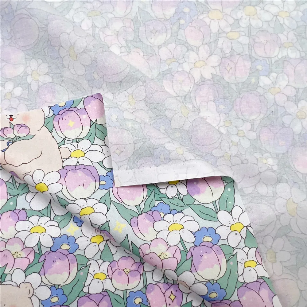 Хлопковая ткань с изображением тюльпана и медведя для шитья квилтинга материал