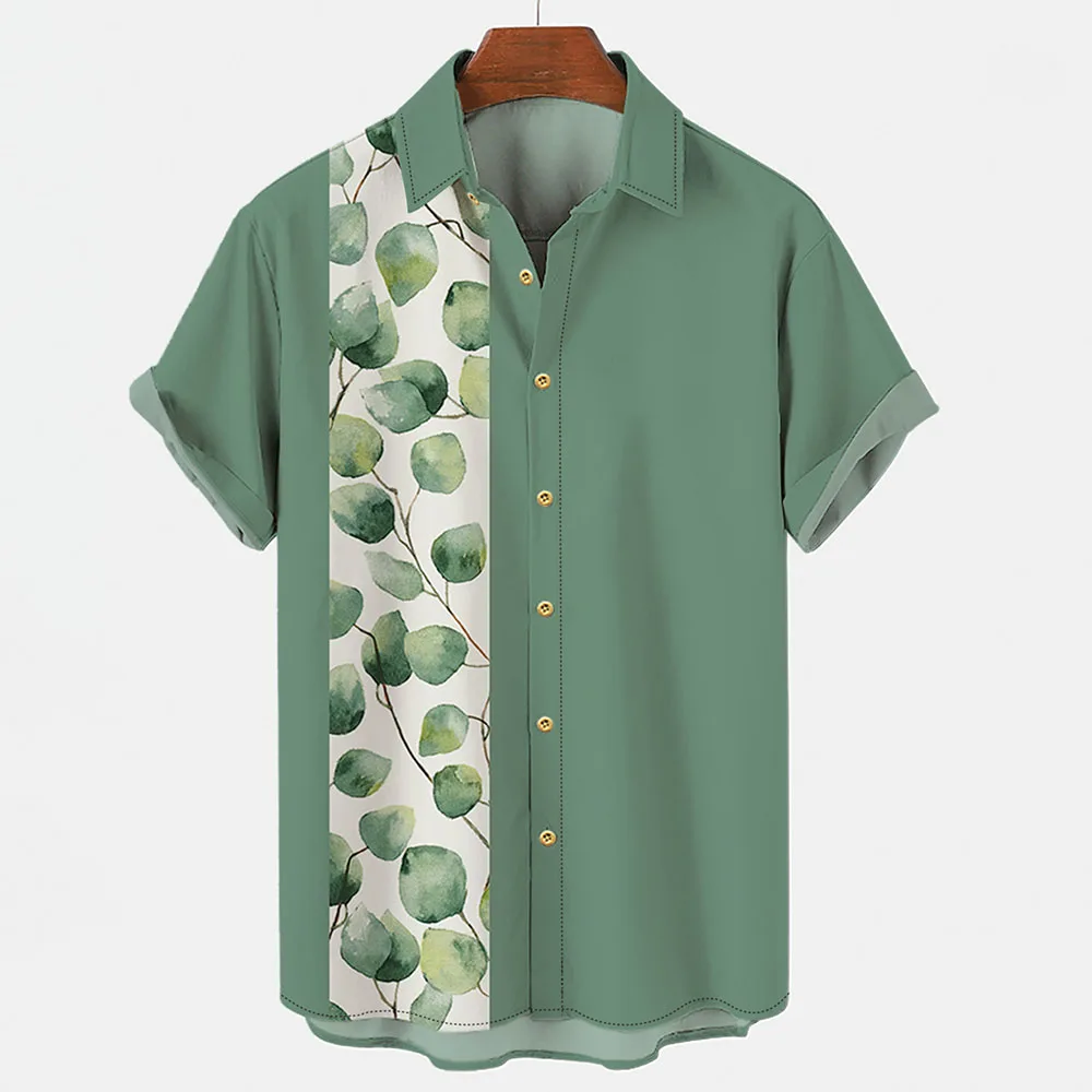 

Рубашка мужская с коротким рукавом, модная Повседневная блуза с винтажным принтом растений и листьев, свободная пляжная одежда в гавайском ...