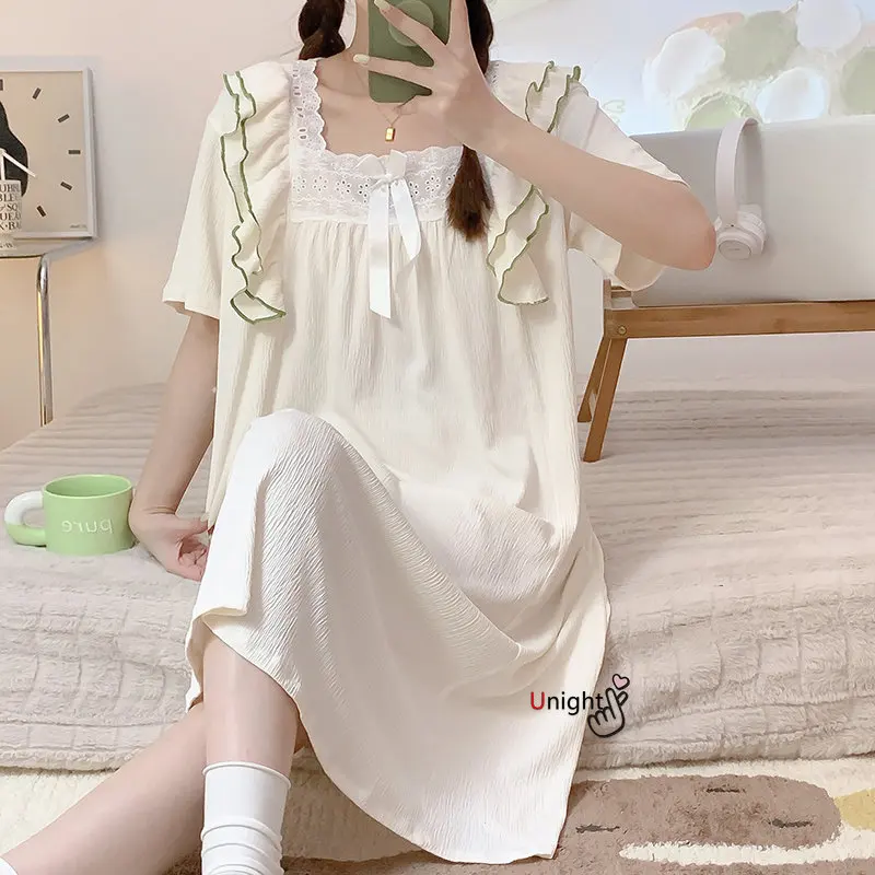 Women Summer Nightdress Cotton Short Sleeve Sleep Tops Nighty Girls Nightgowns Womens Large Size M-6XL Sleeping Dress Nighty