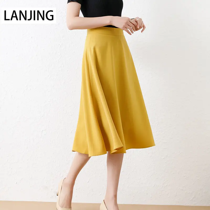 

women's retro high waist loose skirt umbrella skirt large swing women clothes Casual Cotton Solid A-LINE korean style