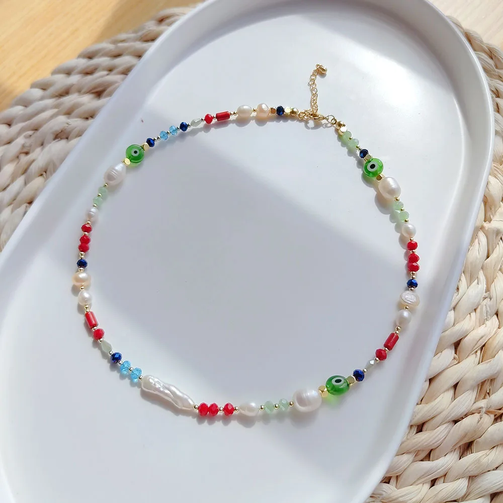 

KKBEAD Boho Natural Pearl Necklaces Choker Gifts Bohemian Summer Jewelry for Women Evil Eye Necklace Jewellery Accessories