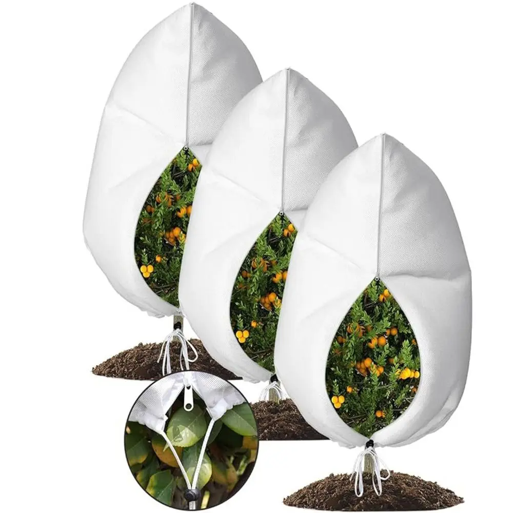 Нетканая зимняя сумка для защиты растений с застежкой-молнией на шнурке против