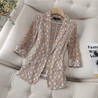 summer 2022 new high quality women jacket blazer fashion casual half sleeve lace hollow out ladies suit elegant office