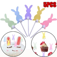 5pcs cute happy easter rabbit cake toppers cake decorating supplies for easter birthday party favors easter decoration dropship