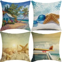 vintage oil paint style summer beach coconut tree print pillow case blue throw pillowcase seaside vacation linen cushion cover