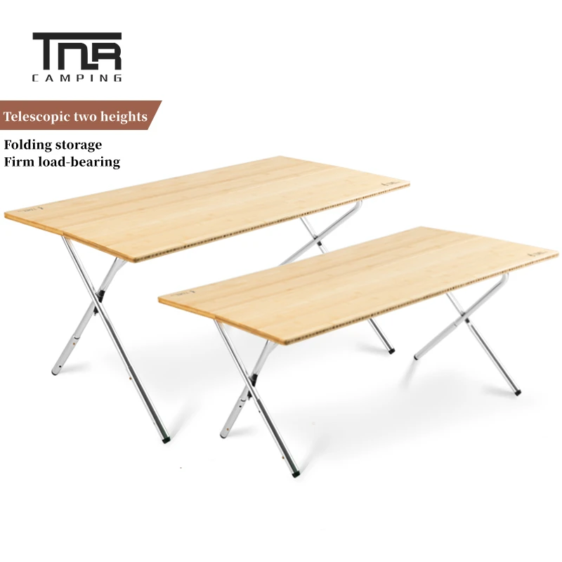 

TNR Outdoor Camping Folding Table Adjustable Height Bamboo Table Dining Table Desk Garden Picnic Barbecue Self-driving Travel