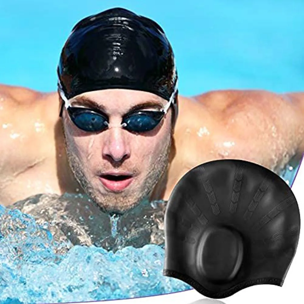 Unisex Swim Caps with 3D Ear Protection Adult High Elastic Silicone Swim Cap Waterproof Unisex YouthSwim Cap Pool Accessories