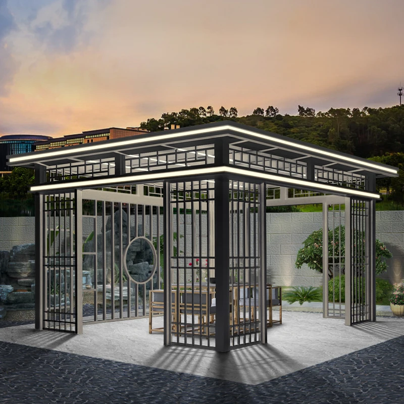 

Беседка из алюминиевого сплава под заказ, беседка для двора, домашняя беседка с плоским верхом и четырьмя углами