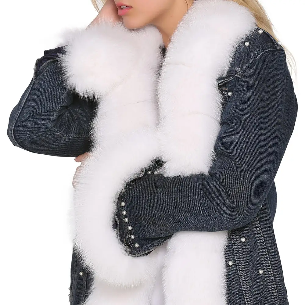 Denim Woman Coat With Pearls, Real Fur Coat, Real Fur Jacket, Real Fur Clothes, real Fur Vest, Real Fur Anorak, Real Fur Parka