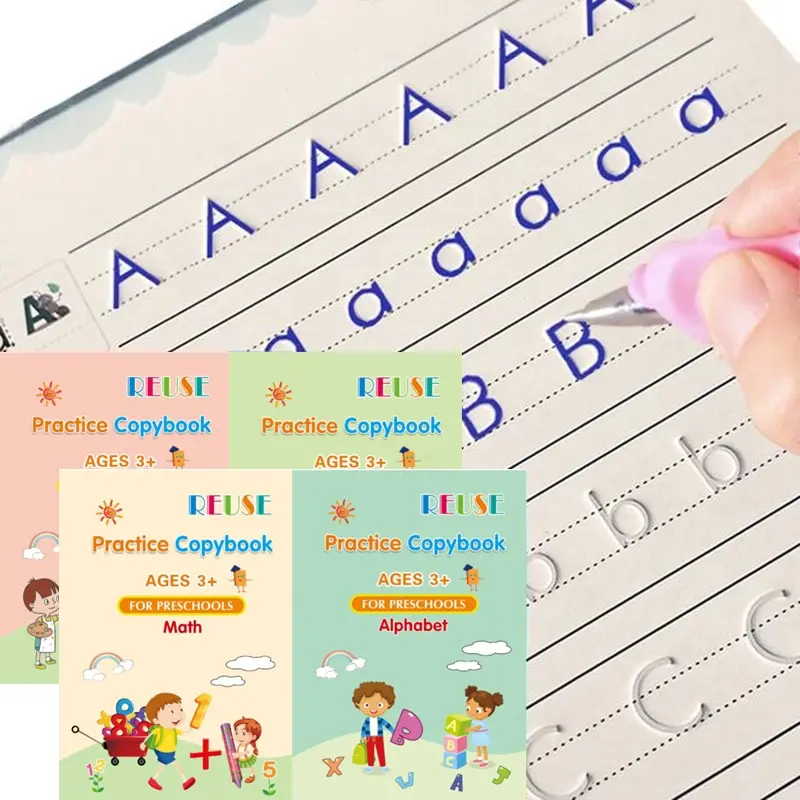 

4 Books Pen Magic Copy Book Free Wiping Children Kids Writing Sticker Practice English Copybook For Calligraphy Montessori Gift