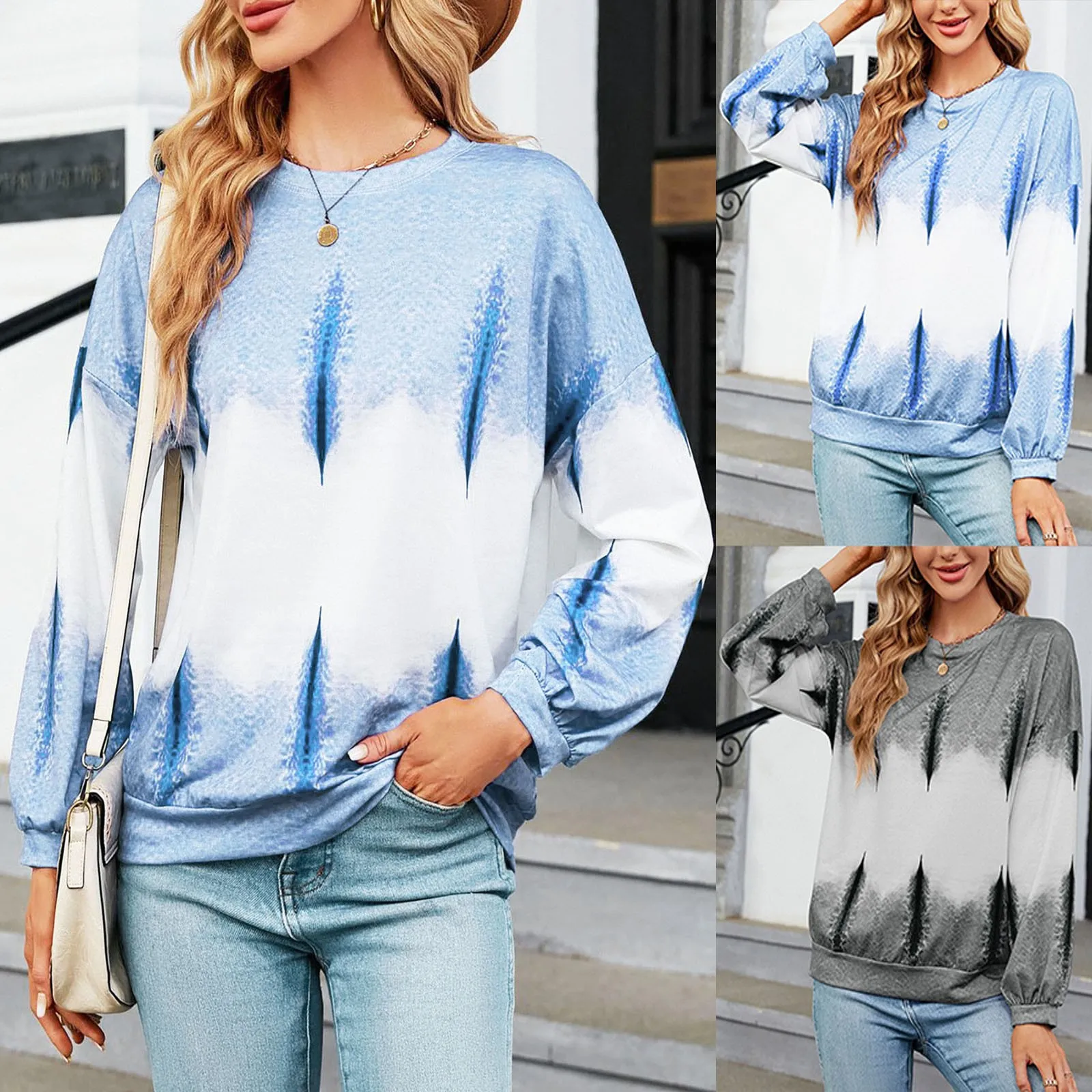 

Tie Dye Contrasting Color Round Neck Long Sleeve Loose Sweatshirt Ladies Ladies Sweatshirts with Hoods