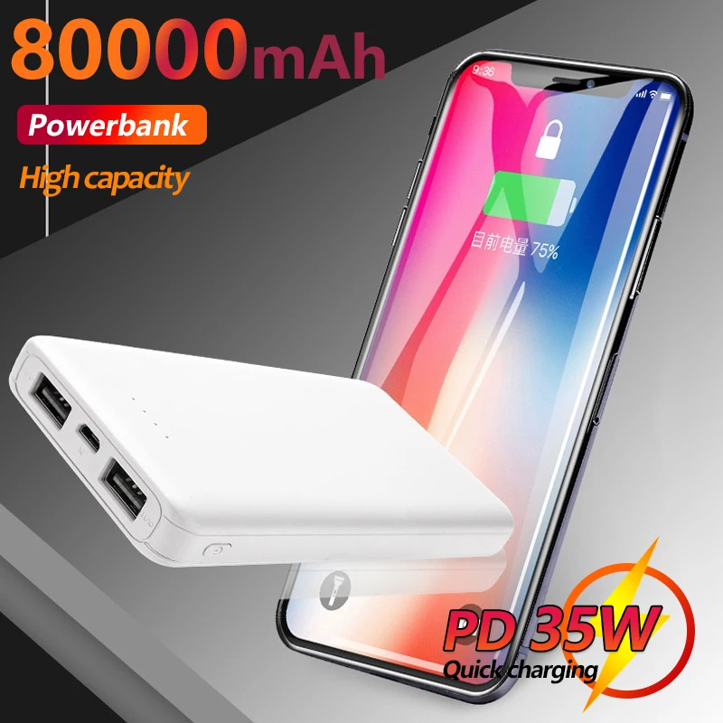 

Mobile Power Bank 80000 MAh Portable Mobile Phone Fast Charger for Mobile Phone with USB Interface Large Capacity Travel Charger
