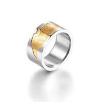 stainless steel color rings silver gold leaf round punk fashion trend circle minimalist hip hop jewelry gift for men